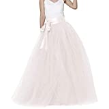 Women Wedding Long Maxi Puffy 5 LayersTulle Skirt Floor Length A Line with Bowknot Belt High Waisted for Wedding Party Evening (Ivory, White Plus Size,US16-26W)