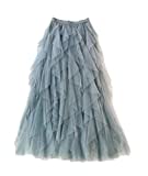 Femiserah Women's Long Rainbow A Line Tulle Tutu Skirts Tiered Skirt Petticoat (Tulle Grey Blue)