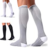 FITRELL 3 Pairs Compression Socks for Women and Men 20-30mmHg- Circulation and Muscle Support Socks for Travel, Running, Nurse, Medical Black+White+Grey L/XL