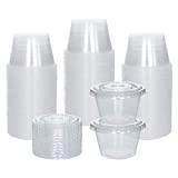 [100 Sets] 4 oz Small Plastic Containers with Lids, Jello Shot Cups with Lids, Disposable Portion Cups, Condiment Containers with Lids, Souffle Cups for Sauce and Dressing