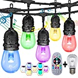 Outdoor String Lights, Patio Lights GANA 24/48FTS Music Flash RGBW Colourful, Safe 12V Low Voltage LED Shatterproof Bulbs Connectable, Heavy Duty Wire IP65 Waterproof Level for Courtyards Cafe Bistro