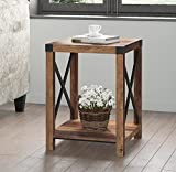 SHA CERLIN Modern Farmhouse Side Table/End Table, Night Stand Table with X-Shaped Metal Frame Support, Wood Look Accent End Table with Storage Shelf, Sturdy, 15.4 Inches, Walnut