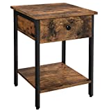 VASAGLE Nightstand, End Table, Side Table with Drawer and Shelf, Bedroom, Easy Assembly, Steel, Industrial Design, Rustic Brown and Black ULET55BX