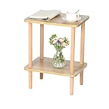 EXILOT 2-Tier Side Table Tall End Table with Storage Rack Wooden Nightstand Bedside Table for Living Room Bedroom Office No-Tool Assembly (Light Walnut).