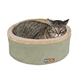 K&H PET PRODUCTS Thermo-Kitty Heated Cat Bed Large 20 Inches Sage/Tan