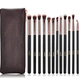 MSQ Eyeshadow Brushes 12pcs Eye Make Up Brush Set with Bag (PU Leather Pouch) Soft Synthetic Hairs for Eyeshadow, Eyebrow, Eyeliner, Blending, Best Gifts - Rose Gold