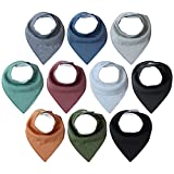 Baby Bandana Bibs For Boys Solid & Neutral Colors | 10 Pack Super Absorbent Teething - Drool Infant Bib Set | Organic & Adjustable Cloth Bibs by Matimati Baby