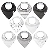Baby Bandana Drool Bibs for Boys and Girls, Unisex 8 Pack Bib Set with Snaps for Drooling, Teething and Feeding, Soft and Absorbent, Baby Shower Gift for Newborn by KiddyStar