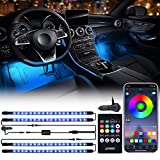 Xprite RGB LED Lights Interior 4 Pcs 72 LEDs Waterproof Strip Lights for Car with Remote & APP Control，Suitable for DIY Music Sync Mode,Universal for Vehicle Internal, SUV, Truck,Cigarette Adapter