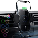 ZeeHoo Wireless Car Charger, 15W Qi Fast Charging Auto-Clamping Car Mount, Air Vent Phone Holder Built-in Atmosphere Led Lights, Compatible with iPhone 13/12/Mini/11 Pro Max, Samsung S21, S20 (Black)