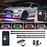 LEDGlow 4pc Bluetooth Million Color LED Underbody Underglow Accent Lighting Kit for Cars - Smartphone App - Courtesy Lights - Create Any Color - Water Resistant Tubes - Control Box