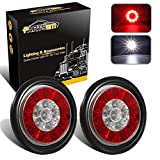 Partsam 2Pcs 4" Inch Round LED Trailer Tail Lights 16LED w Rubber Grommet, Waterproof Sealed Round Red Stop Turn Tail Brake Running Lights White Reverse Backup Lights Lamps for RV Trailer Trucks