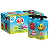 GoGo BIG squeeZ Variety Pack, BIG Pear & BIG Raspberry, 4.2 oz. (Pack of 20), Unsweetened Fruit Snacks for Kids, Gluten Free, Nut Free and Dairy Free, Recloseable Cap, BPA Free Pouches