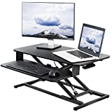 VIVO Height Adjustable 32 inch Stand Up Desk Converter, Quick Sit to Stand Tabletop Dual Monitor Riser Workstation, Black, DESK-V000S