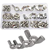 90pcs Wing Butterfly Hand Tighten Nut Metric Threaded Thumb Ingot Wingnuts with Case M3 M4 M5 M6 M8 M10 M12 Fasteners Hardware Assortment Kit Set 304 Stainless Steel