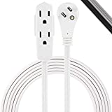 GE Indoor Extension Cord, 8 Ft Power Cable, 3 Grounded Outlets, 3-Prong, Low-Profile Flat Plug, 16 Gauge, UL Listed, White, 50251