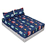 MAG Cartoon Car Fitted Sheet Twin Size Bed Sheet Sets for Kids, Boys and Girls, Blue Color (Twin, Blue)