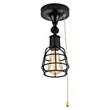 Industrial Farmhouse Close to Ceiling Light with Pull Chain 1 Light Black Semi Flush Mount Ceiling Light Adjustable Metal Cage Directional Wall Sconce Wall Lamp with Pull String for Kitchen Laundry