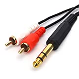 SiYear Gold-Plated 6.35mm 1/4 inch Male TRS Stereo Plug to 2 RCA Phono Male Audio Y Splitter Cable,Connector Wire Cord Plug (1.5M)