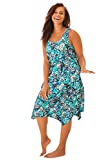 Swimsuits For All Women's Plus Size Sharktail Beach Cover Up Dress - 30/32, Teal Blue Butterfly
