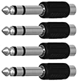 CESS 6.35mm 1/4 Inch Stereo TRS Male Plug to RCA Female Jack Silver Adapter Connectors - 6.35mm Stereo Male to RCA Female (4 Pack)