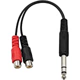 Poyiccot RCA to 1/4 Adapter, RCA Female to 1/4 '' Splitter Cable, 6.35mm 1/4 inch TRS Stereo Jack Male to 2 RCA Female Plug Y Splitter Adapter Cable, 6.35mm to RCA Cable 20cm/8inch (6.35M-2RCAFM）