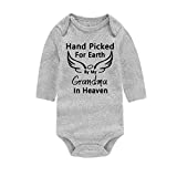 WINZIK Baby Bodysuit Outfit Hand Picked for Earth by My Grandpa Grandma in Heaven Boy Girl Romper Jumpsuit Shirt (3 Months, Grandma-Grey Long)