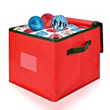 Lapogy Christmas Ornament Storage Box,Stores up to 64 Holiday Ornaments,Box Container Keeps Holiday Decorations Clean Dry,12x12 Inch Christmas Decorations Accessories,Durable Oxford Fabric,two Handles