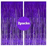 2 Pack 3ft x 9.8ft Dark Purple Metallic Tinsel Foil Fringe Curtains for Birthday Engagement Bridal Shower Baby Shower Bachelorette Party Backdrop Decorations