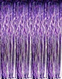 zhcoy Set of 2 Purple Foil Fringe Door & Window Curtain Party Decoration 3' X 8' (36" X 96") Value Pack of 2