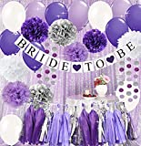 Bachelorette Party Decorations Purple Silver Bridal Shower Decorations Purple White Silver Tissue Pom Pom Bride To Be Banner Purple White Balloons for Engagement Party/Wedding Shower/Hen Party