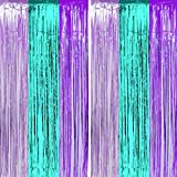 Teal Purple Tinsel Foil Fringe Curtains - Under The Sea Mermaid Birthday Baby Shower Photo Backdrops Wedding Summer Beach Pool Party Decor Photo Booth Props Backdrops Decorations,3.2 x 9.5 ft, 2PC