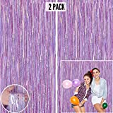 Light Purple Foil Fringe Curtain Backdrop (2 Pack) - 9.8 x 3.3 ft Photo Booth Backdrop Curtain for Parties - Tinsel Curtain Fringe Backdrop Party Decorations for Birthday, Wedding, Bachelorette Party