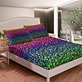 Feelyou Women Leopard Print Bed Sheet Set Chic Rainbow Cheetah Print Bedding Set for Girls Daughter Luxury Colorful Decor Fitted Sheet Wild Animal Theme Bed Cover 2Pcs Twin Size