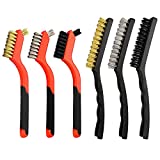 Wire Brushes Set, 6Pcs Small Wire Cleaning Brush Set, Brass, Stainless Steel, and Nylon Heavy Duty Curved Scratch Brush for Rust, Dirt & Paint stripper-7Inches 9 Inches