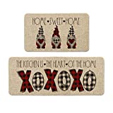 Artoid Mode Love Heart Home Sweet Home Gnomes Kitchen Mats Set of 2, Seasonal Valentine's Day Anniversary Wedding Holiday Low-Profile Floor Mat for Home Kitchen - 17x29 and 17x47 Inch