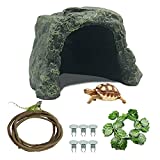Tfwadmx Gecko Hideout Cave Lizard Hideouts Tortoise Rock Hideaway Turtle Resin Shelter Bendable Vines Leaves Reptile Habitat Decoration for Bearded Dragon, Spiders, Hermit Crabs