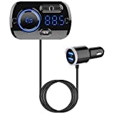Bluetooth FM Transmitter for Car, Wireless Radio Adapter Car Music Player Car Receiver with Bluetooth FM Frequency Support Hands Free Call ,Car Charger Dual USB Port,TF Card/ AUX