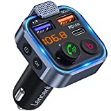[2021 Version] LENCENT FM Transmitter in-Car Adapter, Wireless Bluetooth 5.0 Radio Car Kit,Type-C PD 20W+ QC3.0 Fast USB Charger,Hands Free Calling, Mp3 Player Receiver Hi Fi Bass Support U Disk