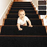 MATAHUM Stair Treads Carpet Non-Slip for Runner Wood Stairs Covers (15-Pack) Indoor for Dogs Elders and Kids, 8''X30'', Black