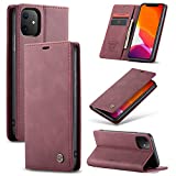 caseme for iPhone 11 Wallet Case, Anti-Fall Retro Handmade Leather Magnetic Flip case with Kickstand,Card/Cash Slot for iPhone 11 (6.1'') (Wine Red)