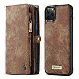 CaseMe for iPhone 11 Pro Max Retro Wallet Handmade Leather Case,2in1 Detachable Flip Zipper Case with Card Slots and Magnetic Back Cover for iPhone 11 Pro Max