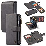 GFU Detachable Zipper iPhone 11 Wallet Case Best Thin Card Holder Leather Magnetic Slim Flip Strap Stand 2-in-1 Purse Wallet Case for iPhone 11 6.1 inch 2019 for Men for Women Girls (Black)