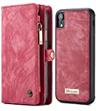 iPhone XR Wallet Case, iPhone Xr 6.1" Magnetic Detachable Slim Cover, XRPow Vegan Leather Folio Wallet Removable Back Cover Card Slots Holder Shock Protection Zipper Wallet Case RED