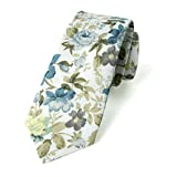 Spring Notion Men's Cotton Printed Floral Skinny Tie - Yellow/Blue