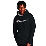 Champion Men's Powerblend Fleece Pullover Hoodie, Script Logo, Black-Y06794, Medium