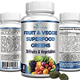 Fruit and Veggie Superfood Greens - 28 Fruits and Vegetables incl. Alfalfa, Barley Grass, Spirulina, Beet Root, Tart Cherry, Blackberry, Concentrated Natural Antioxidants, non-GMO formula - 60 Tablets