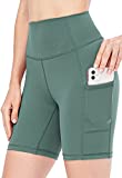 Lavento Women's Hugged Feeling Soft Biker Shorts 6 Inch - High Waisted Workout Yoga Running Shorts with Pocket (Blue Green, 8)