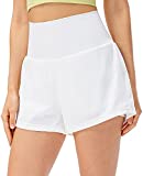 Lavento Women's Active Shorts with Lined Biker Shorts - High Waisted Workout Running Tennis Short (Off White, 10)