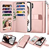 NJJEX Wallet Case for iPhone Xs Max, for iPhone Xs MAX Case, PU Leather [9 Card Slots] ID Credit Folio Flip [Detachable][Kickstand] Magnetic Phone Cover & Lanyard for iPhone Xs Max 6.5" [Rose Gold]
